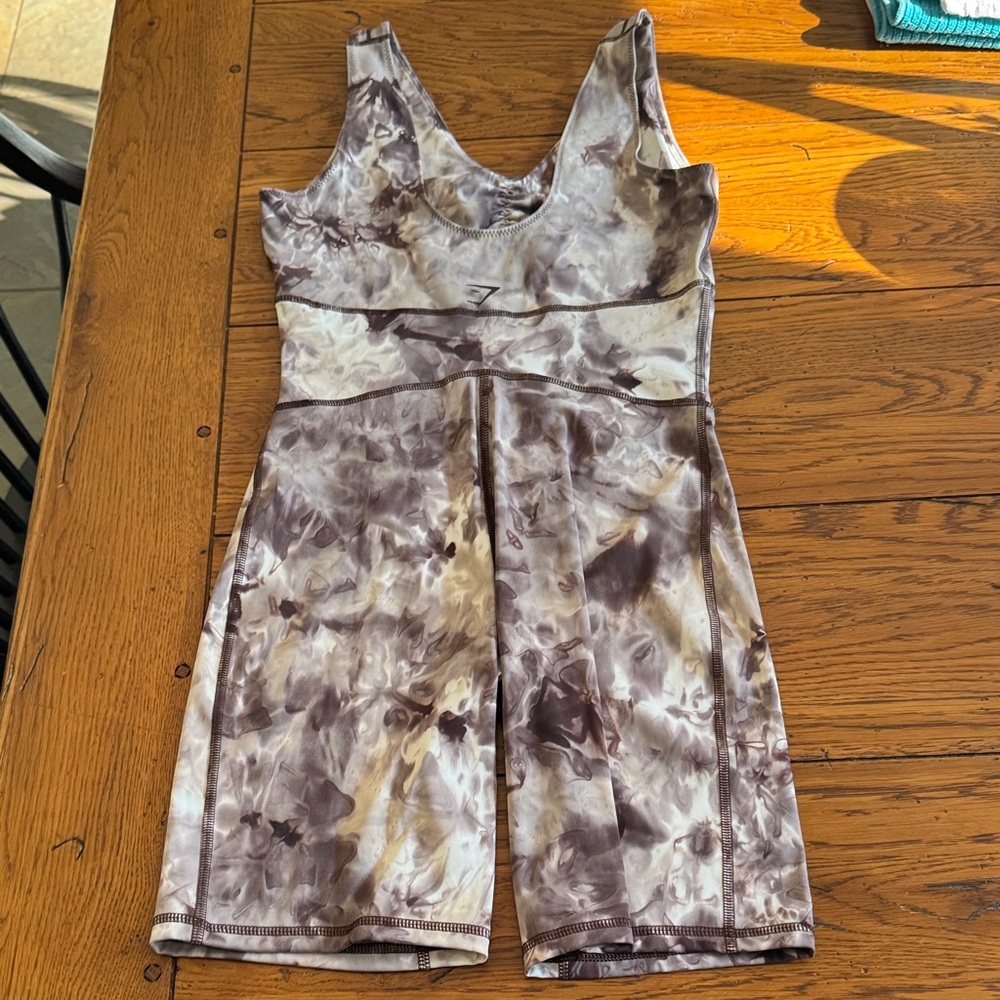 Gymshark Marble Tie-Dye Performance Jumpsuit in Brown & Cream